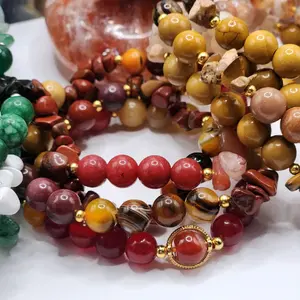 Gryffindor House Harry Potter Natural Crystal Bracelets Various Stones Mookaite, Agate, Red Jasper, Fire Quartz with Golden Accents