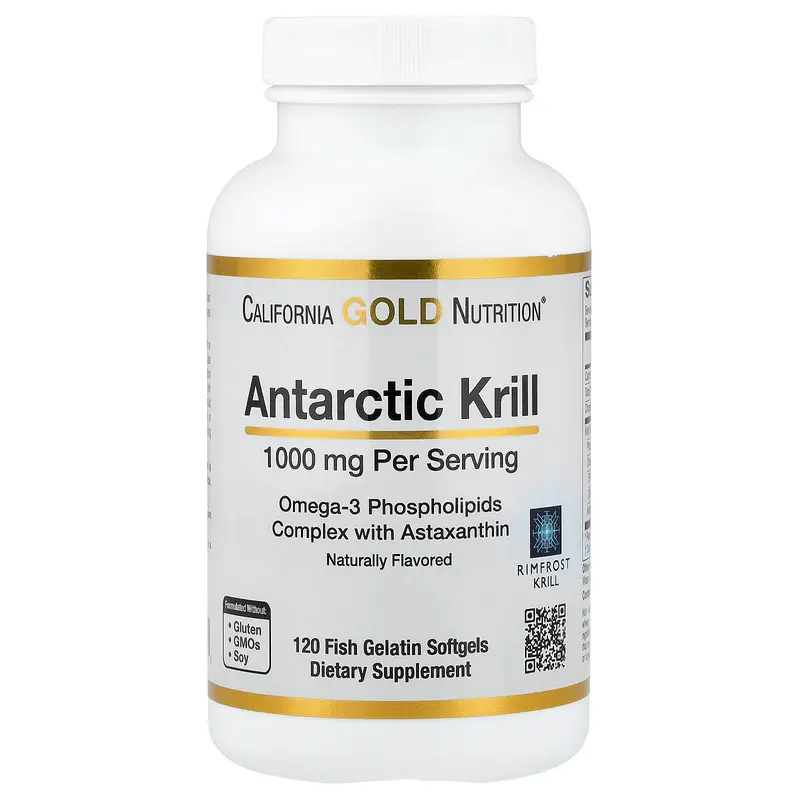 California Gold Nutrition Antarctic Krill Oil, Omega-3 Phospholipids Complex with Astaxanthin, Natural Strawberry and Lemon, 120 Fish Gelatin Softgels