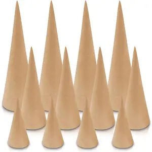 12 PCS Open Bottom Paper Mache Craft Cones Cardboard for Fall Halloween Christmas DIY Gnomes Ornament Cone Tree Decorations 3 Sizes for DIY Art Crafts Home Decoration