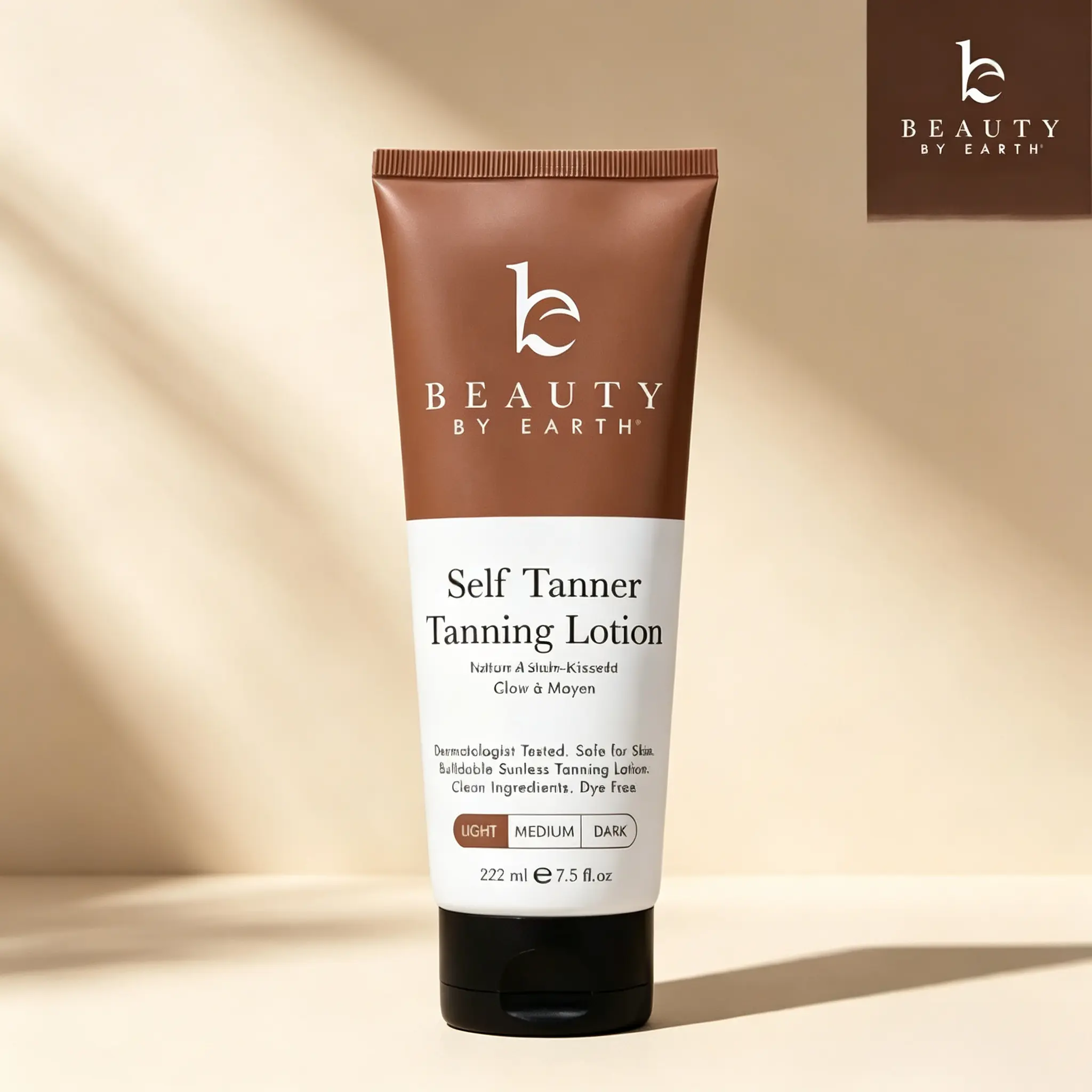 Beauty By Earth Self Tanner Tanning Lotion 222ml, Buildable Sunless Bronzer for Light Medium Dark Glow, Natural DHA Self Tan Lotion with Organic Aloe & Shea Butter, Streak Free Hydrating Fake Tan for All Skin Types, Vegan Dye-Free Formula