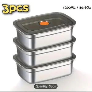 3pcs Salad Utensils Stainless Steel Food Storage Containers 1200ML 40.6Oz Stackable Meal Prep Containers