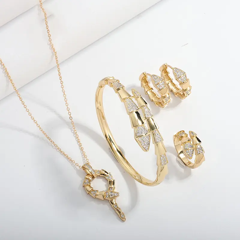 High-End Jewelry 4-Piece Set: Necklace And Snake-Shaped Zircon Jewelry Set For Women