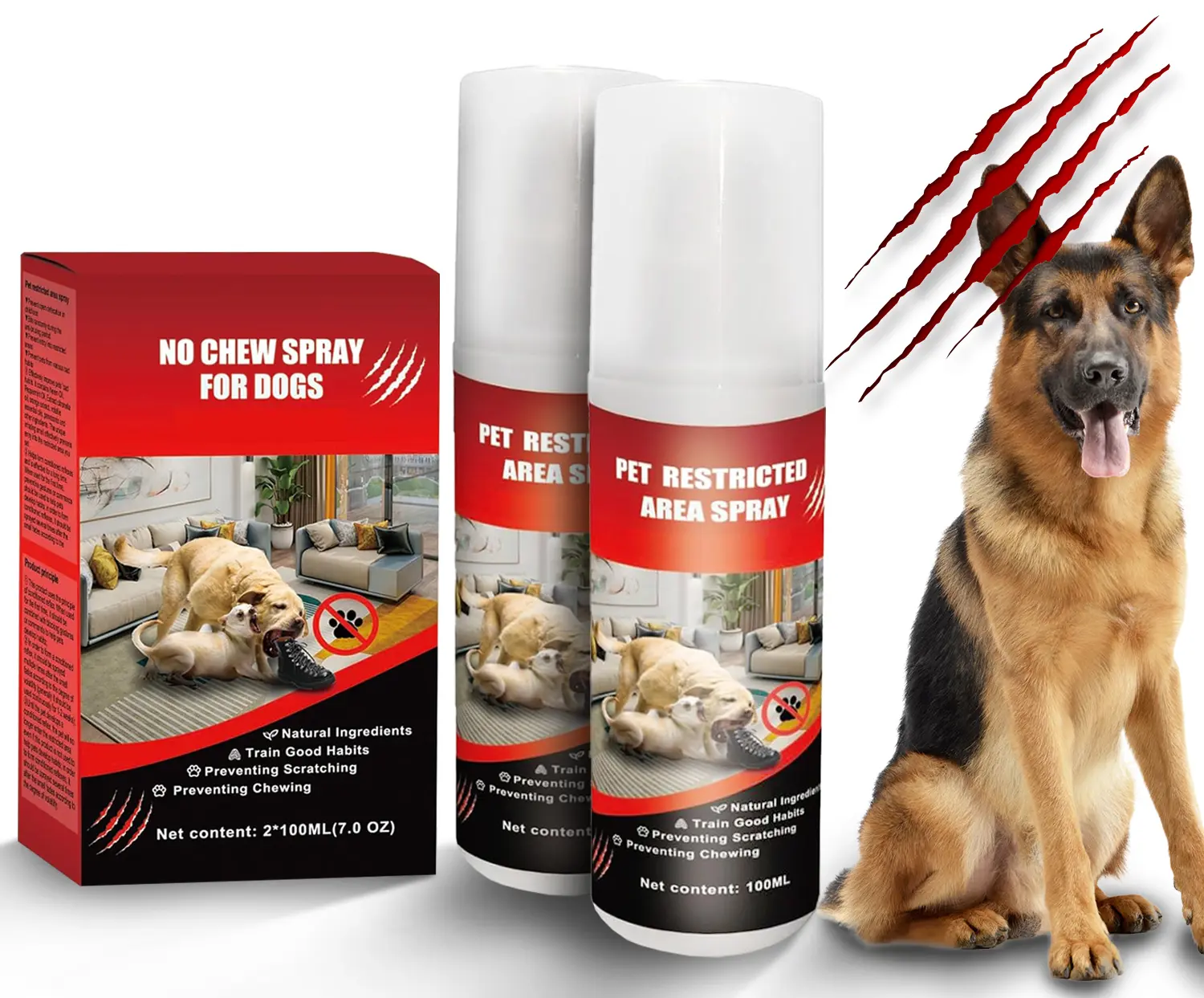 Dog No Chew Spray, Bitter Dog Deterrent Spray for Furniture and Shoes, Alcohol-Free Anti Chew Spray to Stop Dogs from Chewing, Drug-Free Pet Training Corrector for Puppies Dogs Cats, 2 Pack 100ML