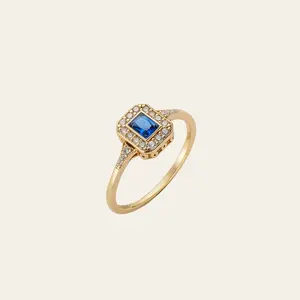 Royal Sapphire Diamond Ring: Emerald Cut September birthstone Ring, 14K Gold Vermeil Sterling Silver, Christmas Gift