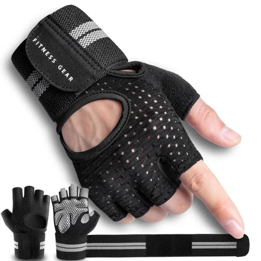 Unisex Half-Finger Workout Gloves, 4-Pack Breathable & Padded Gym Accessories with Wrist Support for Rowing, Deadlifts & Weightlifting, Adjustable Handles Strap, Mesh Fabric, Anti-Slip Tips, Ergonomic, High Density Pad, Cycling, High-Padding, Lightweight,