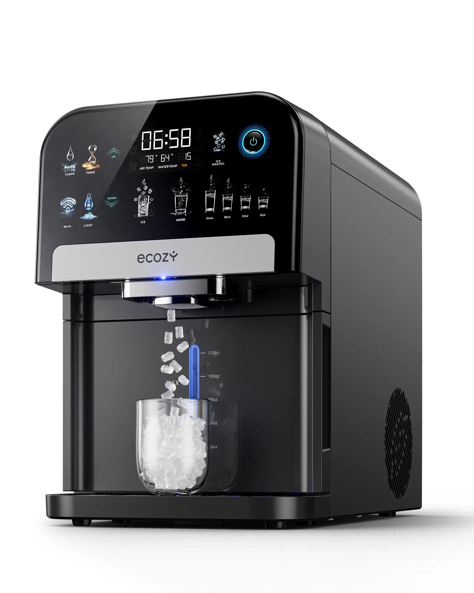 ecozy Nugget Ice Dispenser, Ultra-quiet Smart 2-in-1 Pebble Ice Machine Countertop & Water Dispenser with App Control, Easy Self-Cleaning, Auto Lighting, TDS Monitor, Measured Dispensing, Christmas Gift, Holiday Haul Gift summerwins