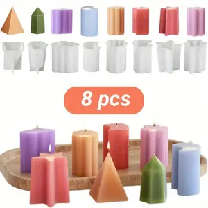 8 Packs Geometric Figures Silicone Candle Mold Set, Homemade Reusable Mould for DIY Candles, Resin Crafts, Handmade Soaps & Home Decor