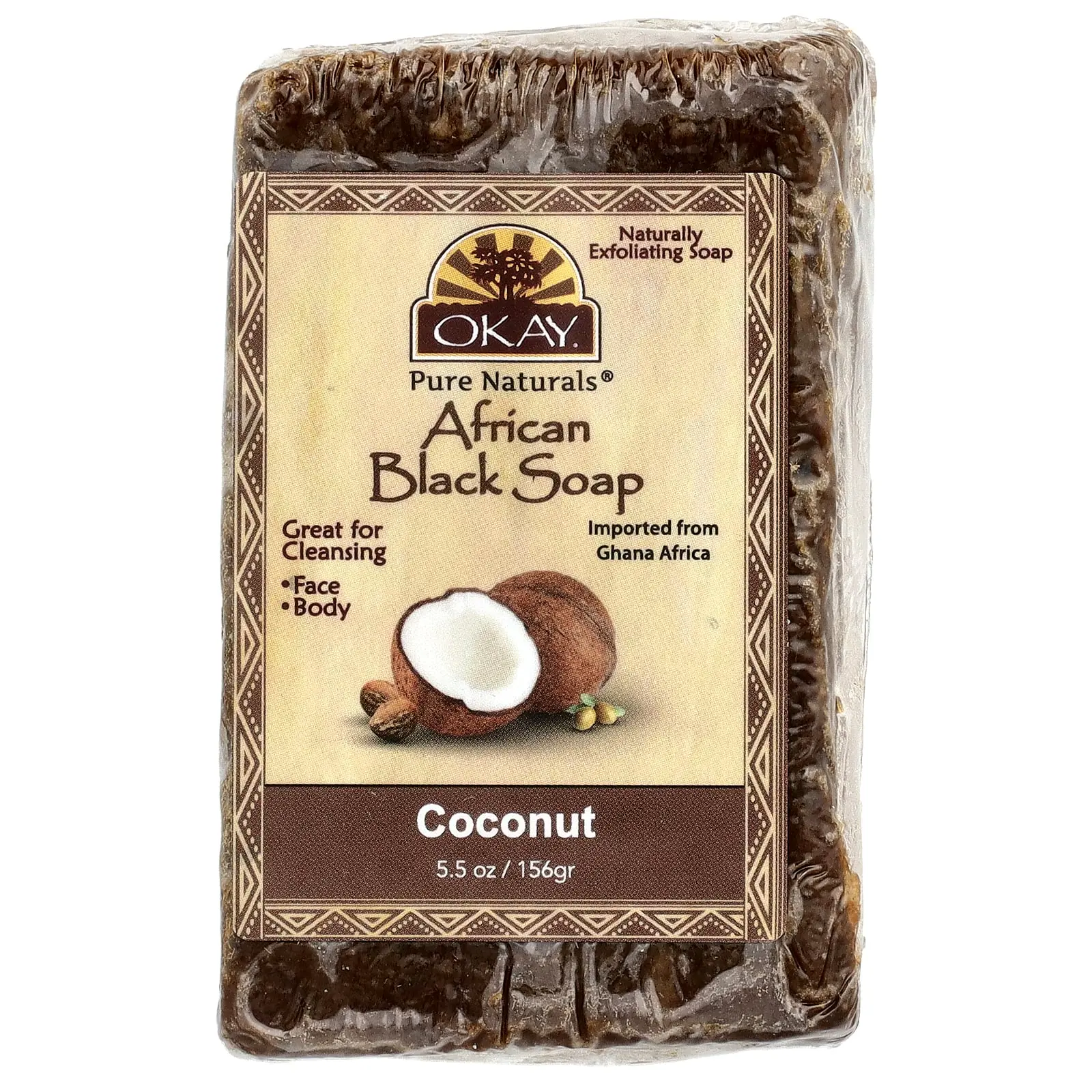 Okay Pure Naturals African Black Bar Soap, Coconut, 5.5 oz (156 g)
