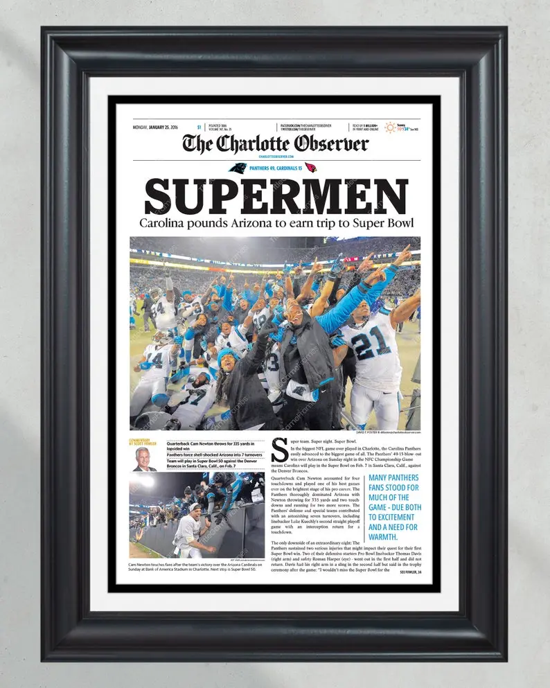 [Unframed] 2016 Carolina Panthers 'SUPERMEN' NFC Championship - Super Bowl Journey  Poster