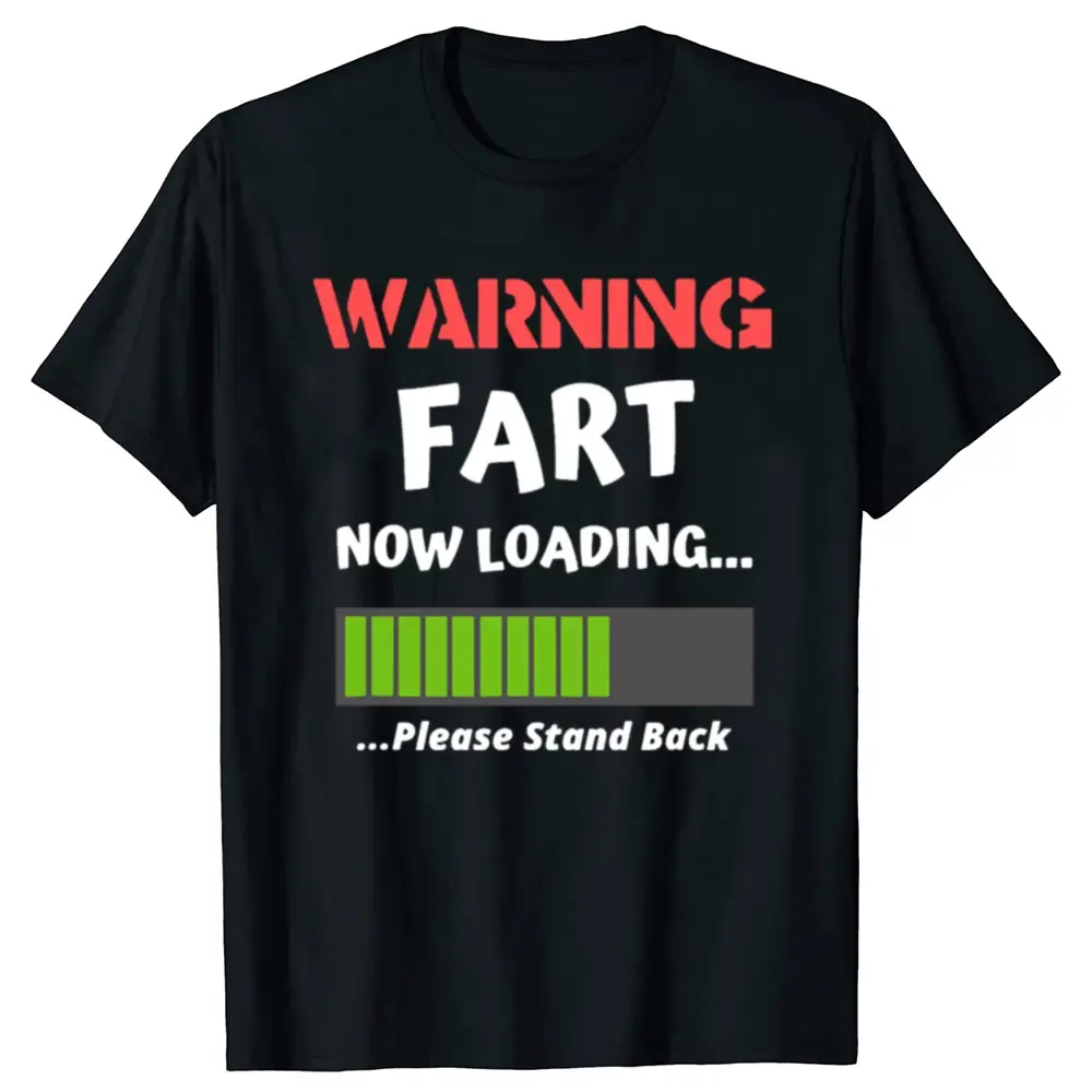 Men's Breathable Cotton Knit Tshirt - Casual Round Neck Shortsleeve Streetwear Top with "Warning Fart Now Loading" Funny Graphic, All-Season Menswear, All Seasons, Machine Washable, Pull On