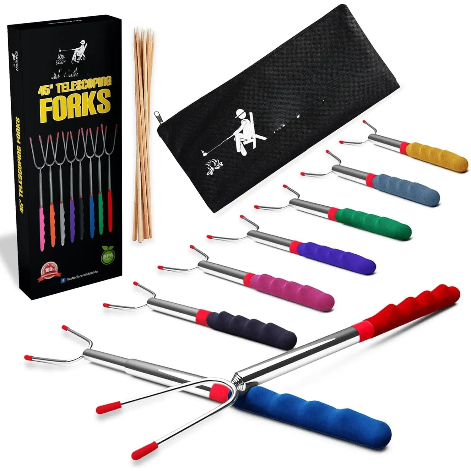 Smores Sticks for Fire Pit Extra Long - Marshmallow Roasting Sticks Smores Kit -Smore Skewers Hot  Fork Campfire Cooking Equipment, Camping Essentials, Outdoor Campfire Accessories 45"8Pack