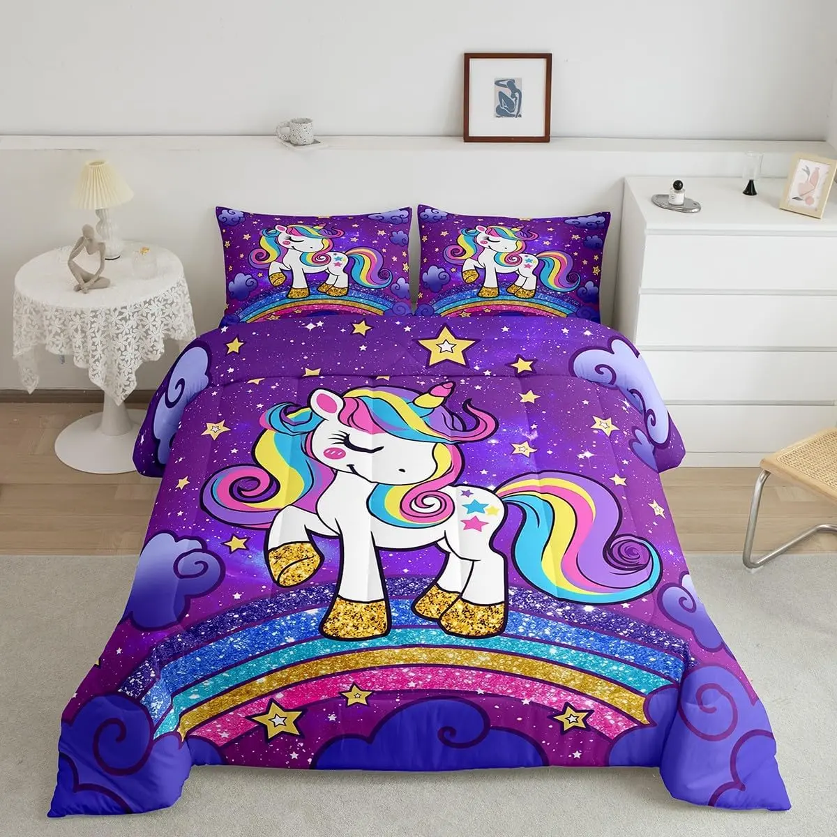 Feelyou Unicorn Duvet Cover Set - Ultra-Soft Breathable Decorative Bedding Set, Cute Animal Unique Bedding for Bedroom Decoration, Breathable Duvet Set, Decorative Duvet Cover