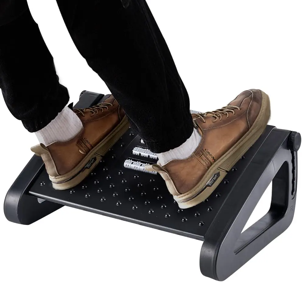Foot Rest, Six-Height Adjustable Foot Rest for Under Desk at Work, Ergonomic Foot Stool for Under Office Desks, Under Desk Footrest with Foot Massage Roller, Chair Footrest for Leg Support