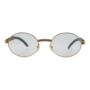 Vintage High Fashion Wood Temple Clear Oval Eyewear