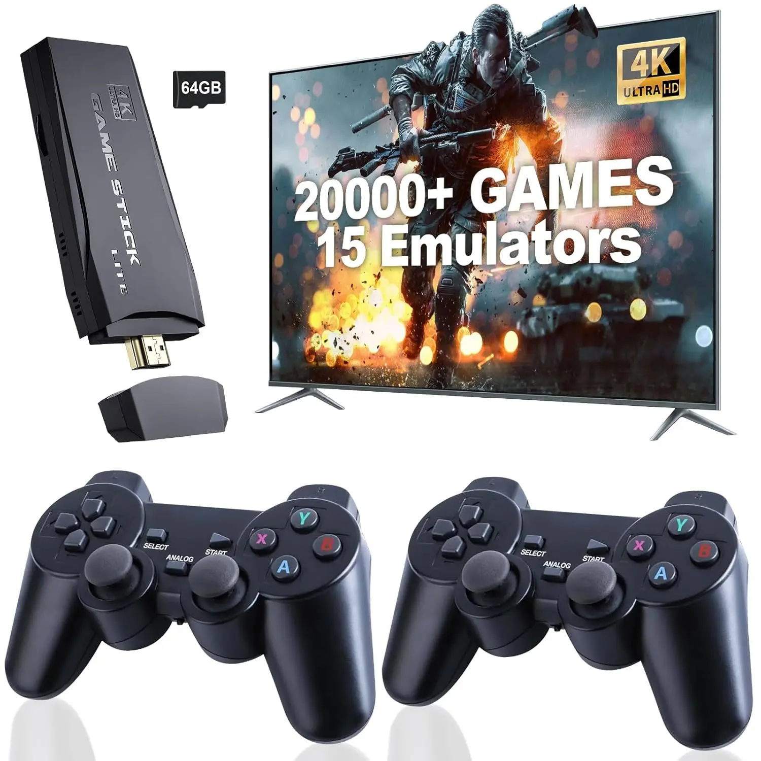 M8 Upgraded Retro Gaming Console, Nostalgia Stick Game Stick with 15 Built-in Emulators, 20,000+ Games, 4K HDMI Output, Wireless Controller for 2.4GHz TVs - Plug and Play, Christmas, Birthday Gifts Plug and 4k  hd Wireless Retro