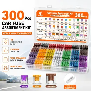 JOREST 300Pcs Automotive Fuse Assortment Kit| 160 Mini + 90 Standard + 50 Micro Blade Fuses| 2A to 40A 11 Specs with Puller| For Car, Truck, RV, Camper, Boat, SUV