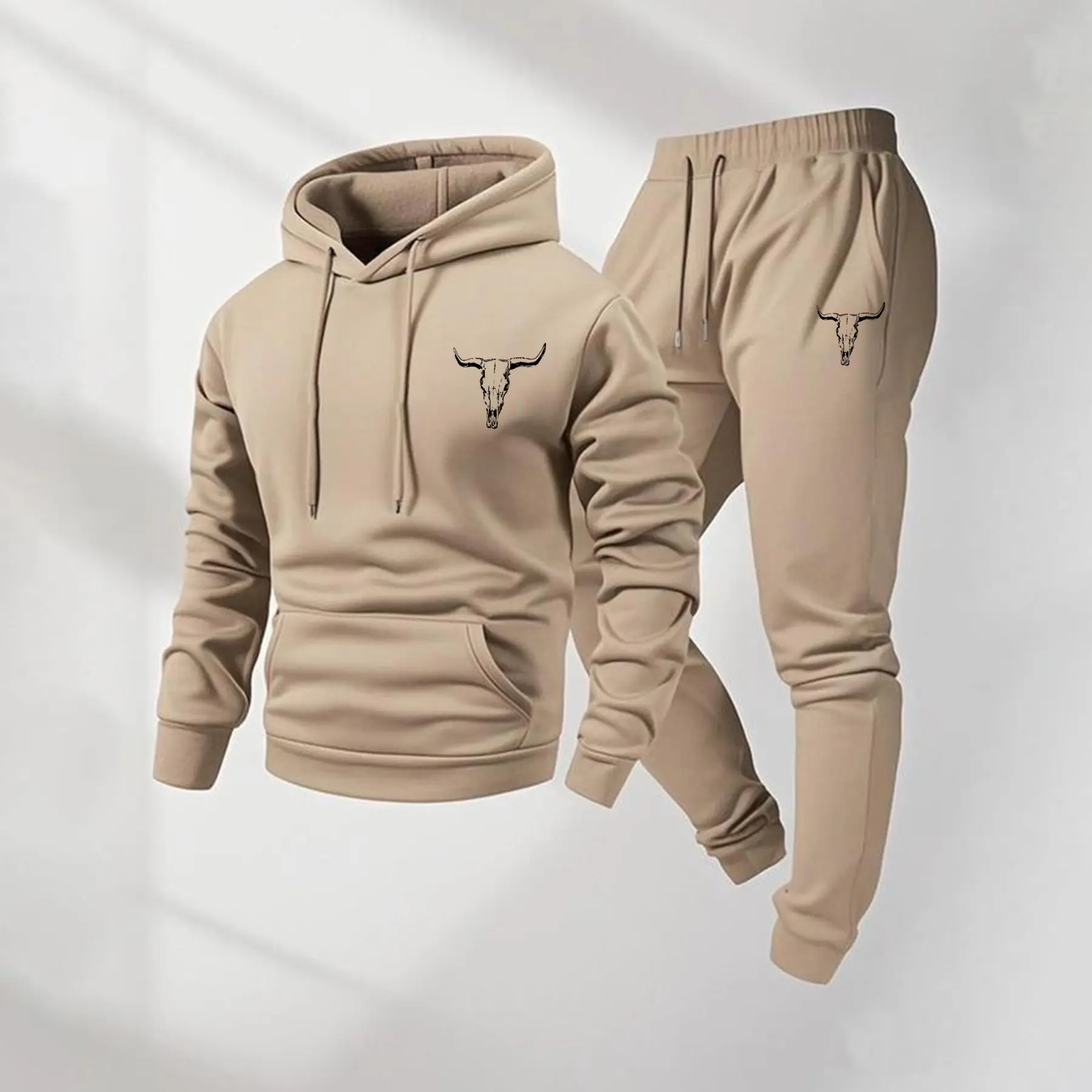 Men's West Tribe Cowboy Pattern Print Hoodie and Drawstring Sweatpants Set, Menswear, Casual Athletic Long Sleeve Hooded Jacket & Trousers for Fall & Winter, Men's Clothing for Daily Wear, Sportswear Indoor Outdoor, Tracksuit, Athleisure