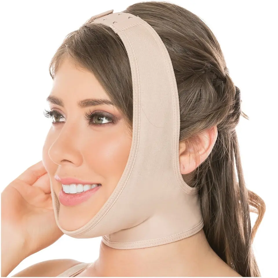 Fajas Salome 0322 Post-Surgery Chin Compression Strap with High Compression, Powernet, Recovery Routines, Adjustable, Support