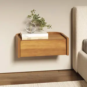 Floating 1-Drawer Rounded Nightstand Light Brown
