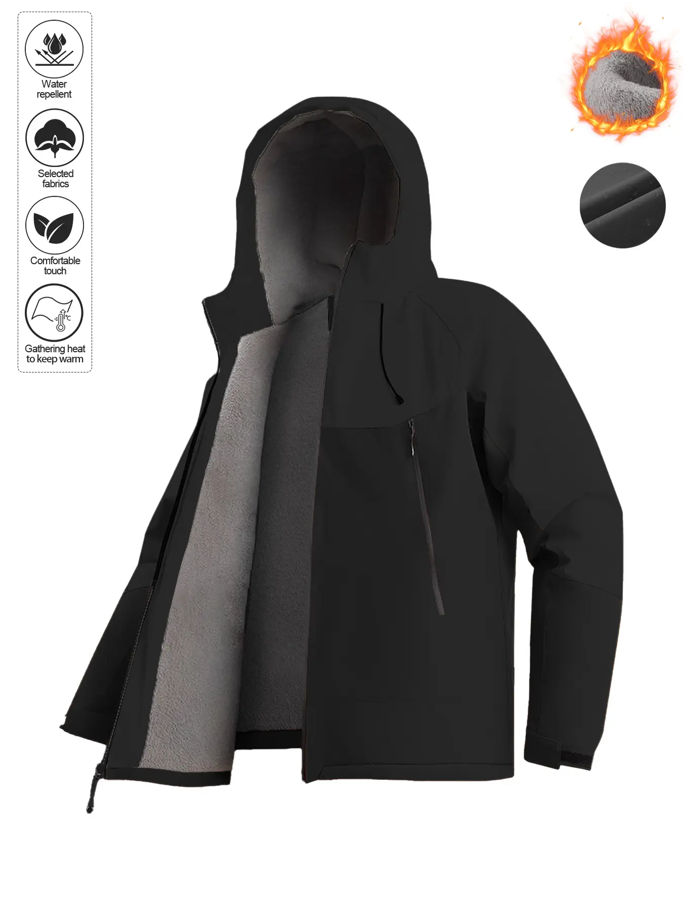 Men's New Thick Ultra-Soft Hooded All-In-One Jacket, Fleece Lined Windbreaker Coat, Casual Outdoor Wear, Fall & Winter Fashion