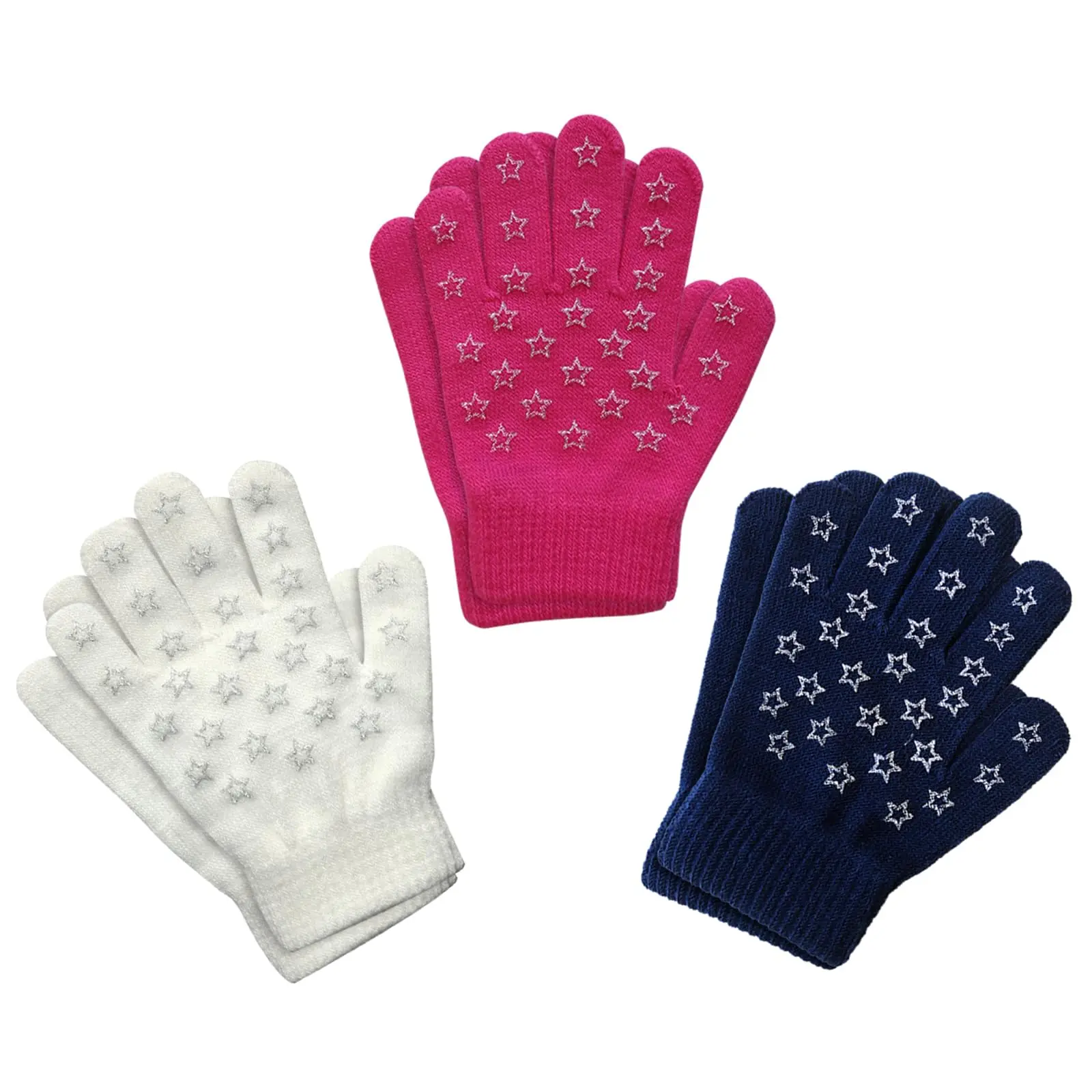 Evridwear Children's Winter Gloves - 3 Pairs Knit Warm Stretch Gripper Gloves Mittens Pink Cute