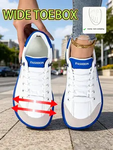 Women Wide Toe Box Barefoot Sneakers Minimalist Shoes Casual Board Shoes Trendy Walking Shoes Flat Walking Shoes for Wide Feet Flexible Sole Breathable Non Slip