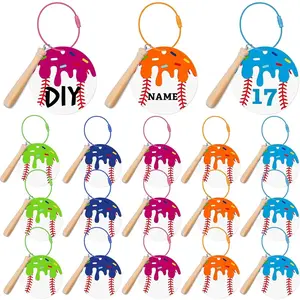 15 Set Ice Cream Baseball Keychain with Mini Bat, Team Gifts for Dripping Party Decor Bag Suitcase Tag