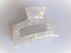 Pearly white iridescent rectangle marbled  hair claw clip