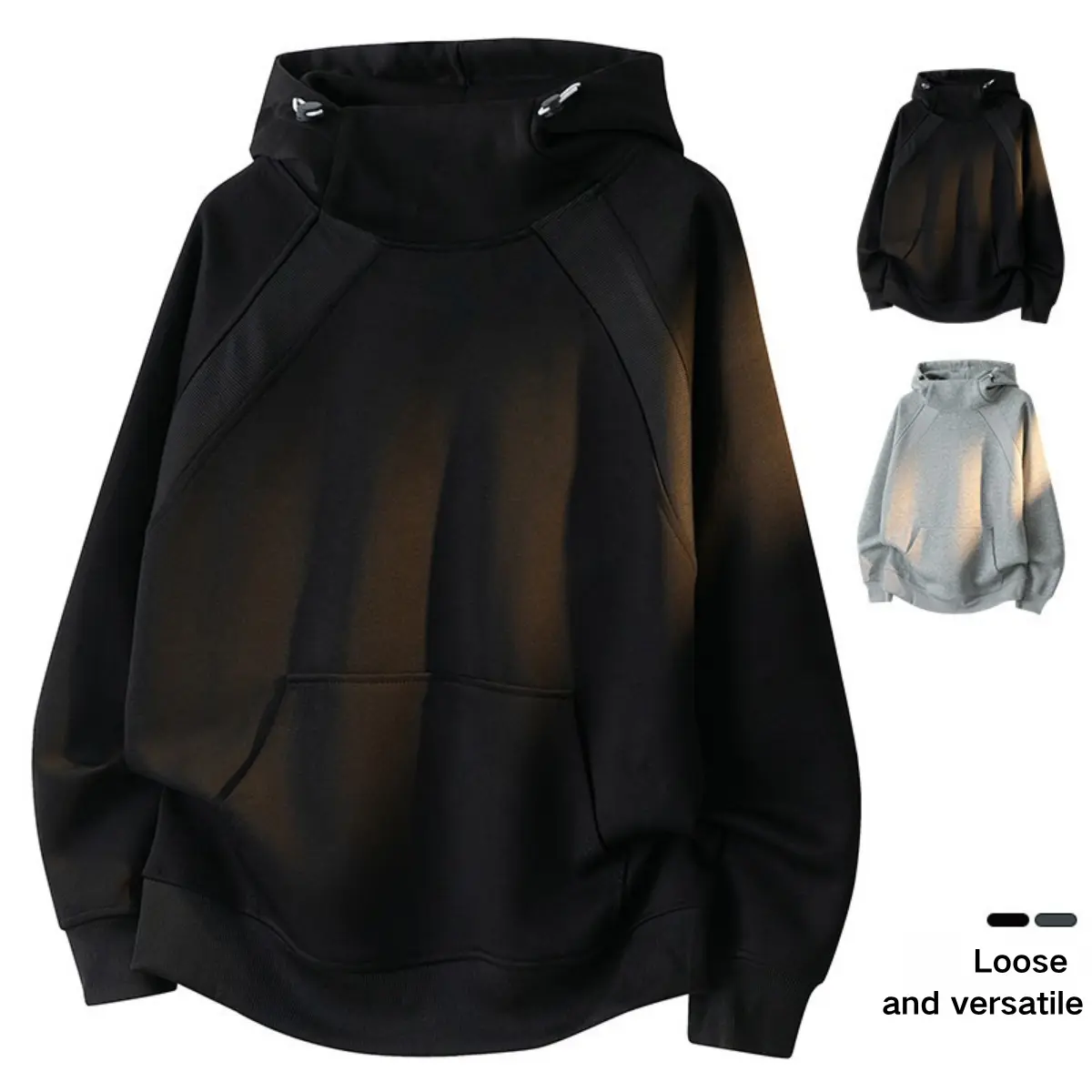 Men's Oversized Hoodie - Long Sleeve Plain Menswear Top, Loose-Fit Polyester Hooded Design, Comfortable Stylish Sweatshirt for Casual Wear