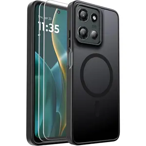 Ezanmull for Motorola Moto G 5G 2025 Case Magnetic Shockproof, [Fit for MagSafe] [Glass Screen Protector] Translucent Anti-Fingerprint Case for Motorola Moto G 5G 2025 (Black)