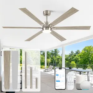 66 Inch Outdoor Ceiling Fan for Patios with Light, Modern Black Indoor Lighting, Alexa/Tuya App Voice Smart  Control Ceiling Fan with Remote, Industrial 6 Blades Dual Finish High CFM Quiet DC Motor Farmhouse Ceiling Fans for Bedroom Living Room Porch