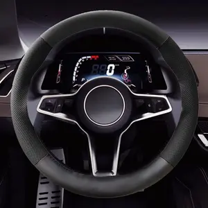 Hand-Stitched PU Leather Steering Wheel Cover, Durable Non-Slip Wrap with Stitching, Fits 38cm/14.96 Inches, DIY Sewing Design, Car Steering Wheel Insert Accessories