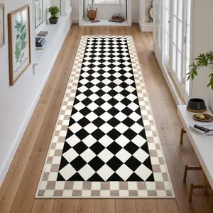 Modern Colorblock Checkered Carpet Rug, Living Room Bedroom Mat, Washable Non-Slip Plush Throw Rug, Home Decor for Hallway Kitchen Balcony, Home Decor Rugs, Checkered Area Rug