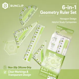 EpenGo Honeycomb Anti-Slip Geometry Ruler Set – 4-Piece Student Math Measuring Kit with Eye-Friendly Green Markings, Includes 15cm Straight Ruler, Protractor & Triangle Rulers