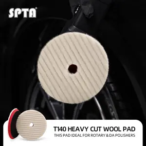 SPTA 3 inch to 6 inch Wool Polishing Pad, T140 Heavy Cut Wool Pad to Remove 1200#/1500# Sanding Disc Marks, Deep Scratches, Orange Peel and Heavy Oxidation for Automotive, Car, RV, Motorbike & Boat