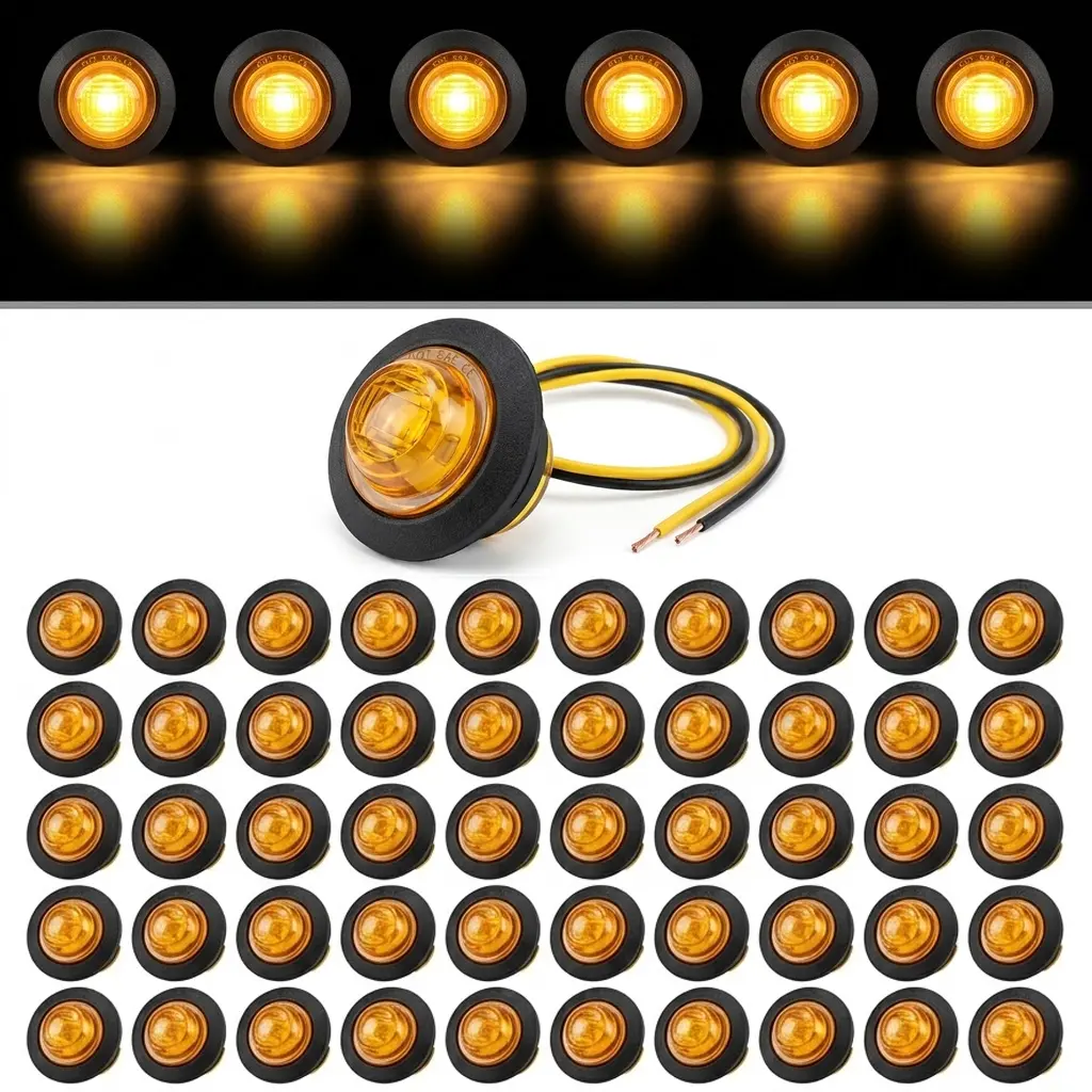 12V DC 3/4 in Mount LED Mini Round Trailer Side Marker Lights - Waterproof Sealed Car LED Lights, Truck & Car Accessories, Rubber Cover Set (Clearance Signal Lamp Kit)