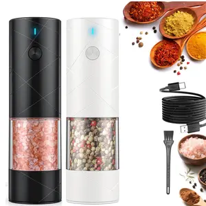TikTokShopDealsforYouDays Summervibes 2Pack Electric Salt and Pepper Grinder Set USB Rechargeable with Warm LED Light, Adjustable Coarseness  Large Capacity Automatic Salt Pepper Mill Grinder for Kitchen