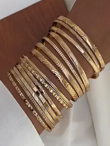 Elegant Pattern Gear Embossed Shiny Bracelet Set 14 Pieces, Trendy Stack Bangle, Alloy Material, All Seasons Wear, No Choking Hazard, Bangles bracelets set