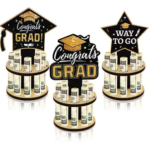 Wooden Graduation Money Holder Set, 3-Piece Tiered Design with 10 Slots, Perfect for Cash Gifts and Dollars at Graduation Parties