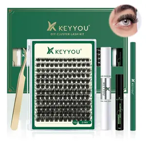 DIY Lash Extension Kit KEYYOU 144pcs Lash Clusters Eyelash Extension Kit with Mascara Brush Bond and Seal Lash Glue Remover Lash Applicators Lash Brush Clean Pad for DIY Lash Extensions