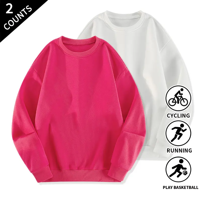 Men’s solid color crew neck pullover sweatshirt, 2-pack set — casual long-sleeve everyday sweatshirts for men