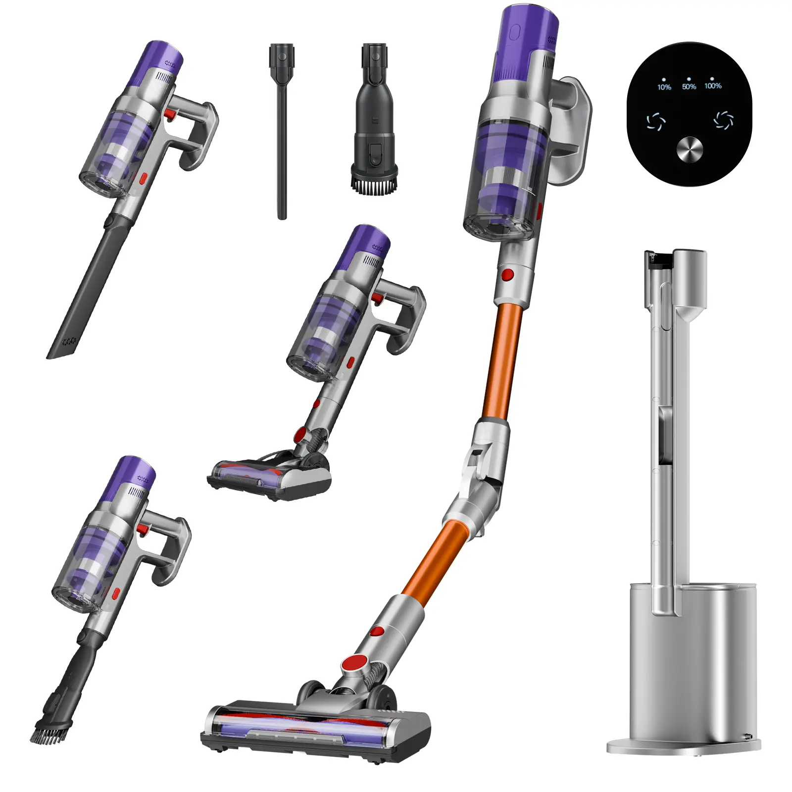 Electactic Powerful Stick Vacuums - Cordless HEPA Filter Vacuum Cleaner with Power Detect, Auto-Empty System, Rechargeable Portable Handheld Attachment, for Pet Hair, Carpets & Hardfloors, Purple, Cordless Vacuums, Handheld Vacuums