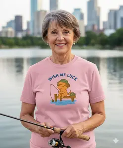 Puppy on the Dock Fishing Adult T-Shirt