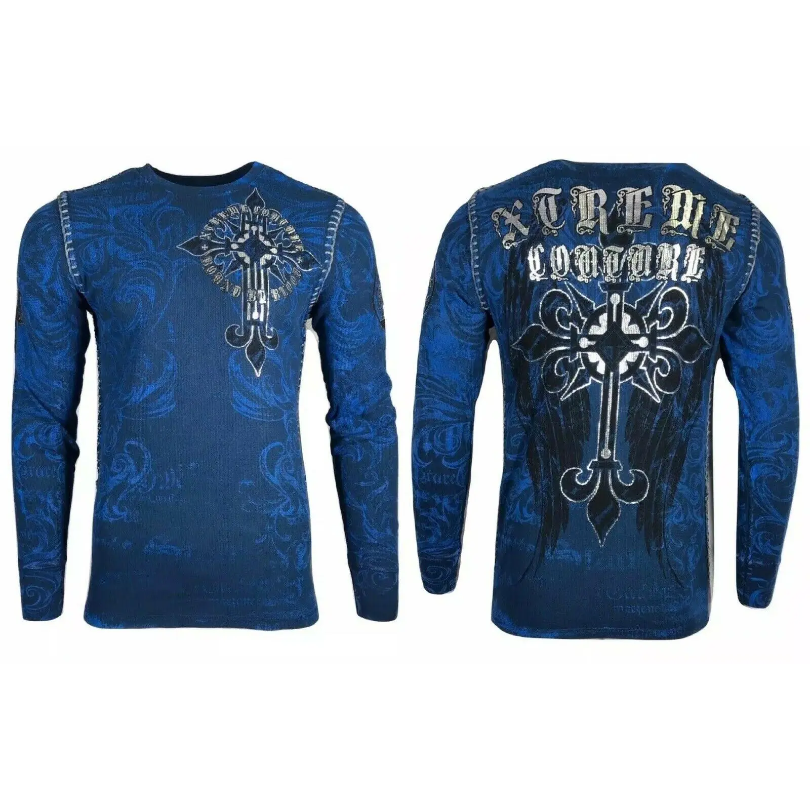 Xtreme Couture Men's Hercules Gothic Thermal Shirt - All-Season 100% Cotton Long Sleeve Top with Front & Back Graphic, Made in USA, Printed Front