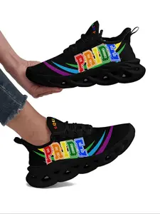 Pride Month Wide Fit Casual Sports Graphic Print Sneakers for Men, Trendy Sneakers, Fashion Sneaker, Lgbt Rainbow Stripe Design, Non-Slip Durable Sole, Gym Training and Walking Shoes for All Seasons