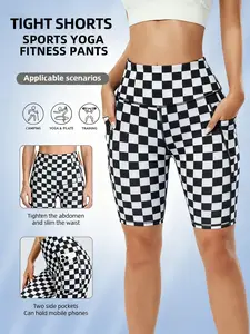 Women's Plaid Print Tight-Fitting Gym Shorts, Two Pockets, Casual Summer Wear, Comfortable and Stylish