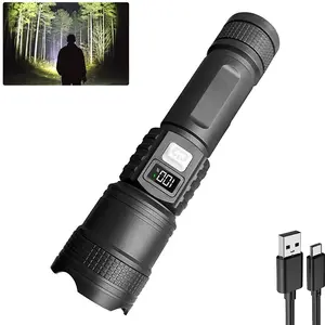 1PC Tactical LED Rechargeable Flashlight, High Lumen Flashlight, 3 Lighting Modes, Digital Display, Long Lasting and Durable, Perfect for Outdoor Sports Enthusiasts, Hiking, Hunting, Camping and other Lighting, Adjustable Tactical Flashlights