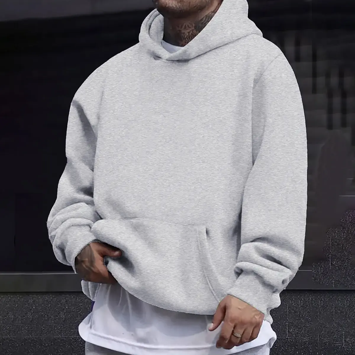 Men's Fitted Zip Up Hoodie, Plain Polyester Long Sleeve Athletic Sweatshirt with Pockets, Windproof for Outdoor Sports & Commuting