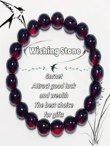 Garnet Wish Garnet Wishing Bracelet 8mm - Amber Blood Resin Elastic Bead Bracelet, Handmade Stone Of Success And Wealth, Ideal Gif8mm, Amber Blood Resin Elastic Bead Bracelet, Handmade Success Wealth Stone, Ideal Gift, December Birthstone, Positive Energy