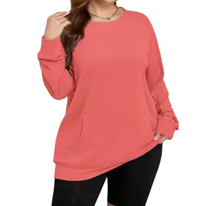 AUSELILY [Plus Size] Women's Crewneck Hoodless Sweatshirt With Kangaroo Pocket  Fleece Longsleeve Casual Style Shirt  Lightweight Pullover